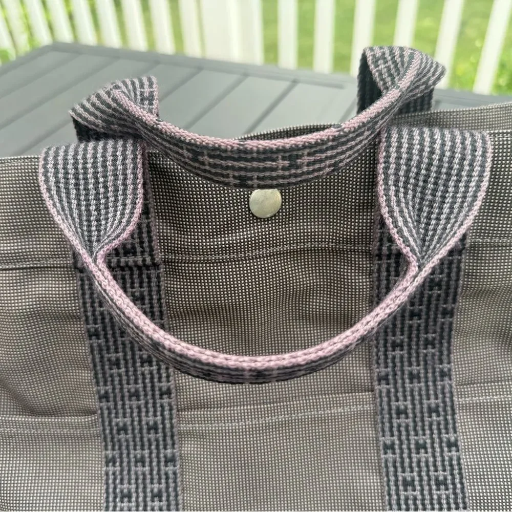 Hermes Herline MM Tote Bag Gray Canvas Vintage Unisex Authentic